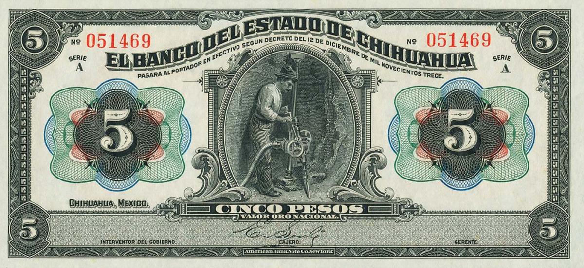 Front of Mexico pS132a: 5 Pesos from 1913