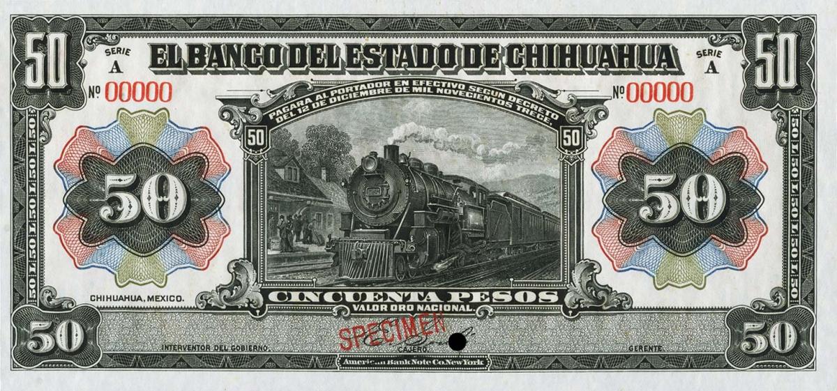 Front of Mexico pS135s: 50 Pesos from 1913