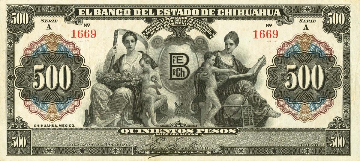 Front of Mexico pS137a: 500 Pesos from 1913