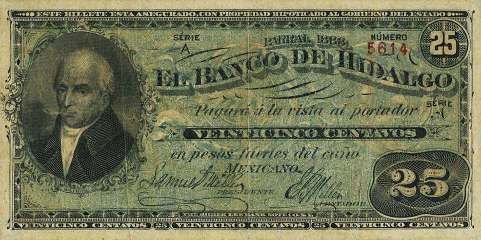 Front of Mexico pS138a: 25 Centavos from 1883