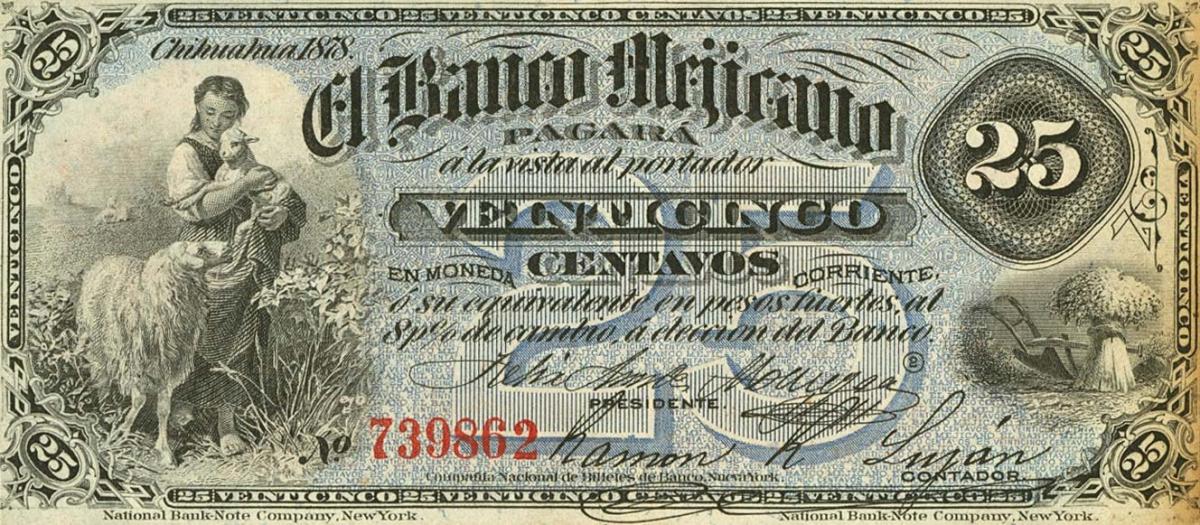 Front of Mexico pS143a: 25 Centavos from 1878