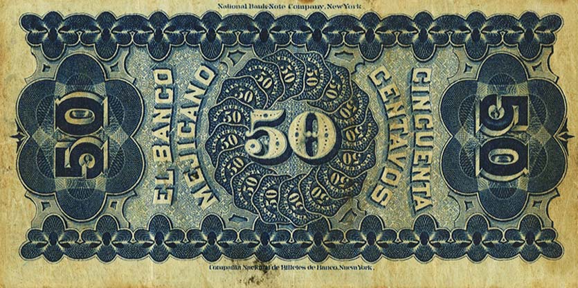 Back of Mexico pS144a: 50 Centavos from 1878