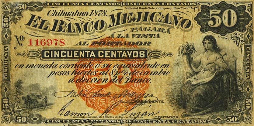Front of Mexico pS144a: 50 Centavos from 1878