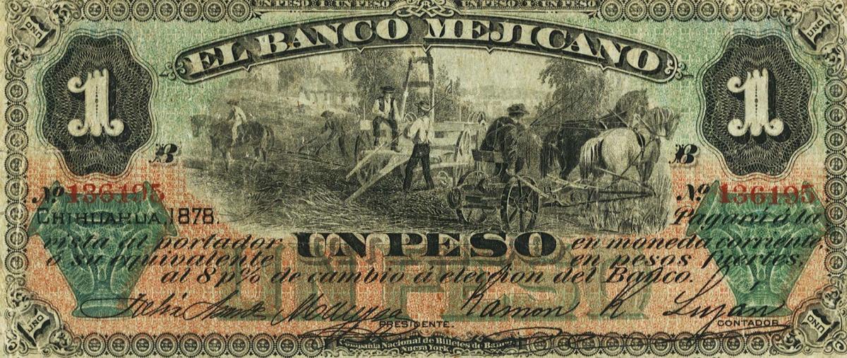 Front of Mexico pS145: 1 Peso from 1878