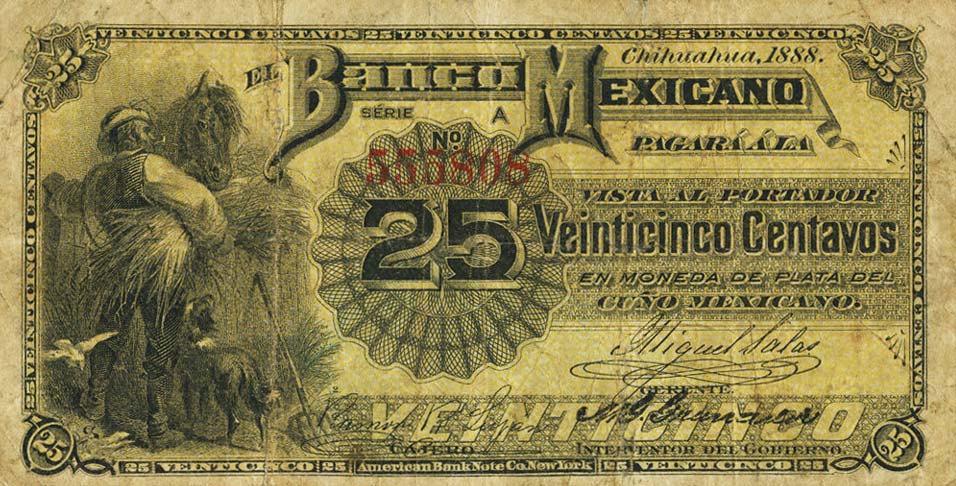 Front of Mexico pS151a: 25 Centavos from 1888