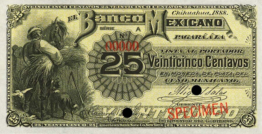 Front of Mexico pS151s: 25 Centavos from 1888