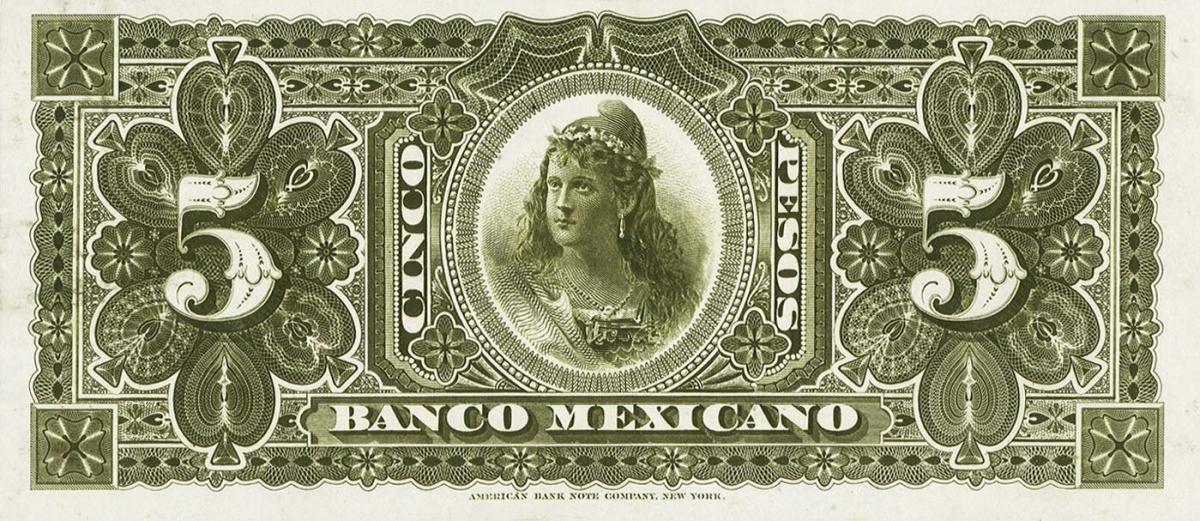 Back of Mexico pS155p: 5 Pesos from 1888