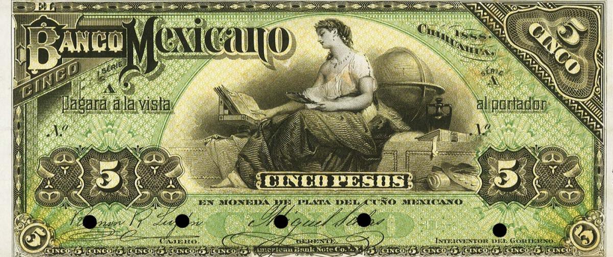 Front of Mexico pS155p: 5 Pesos from 1888