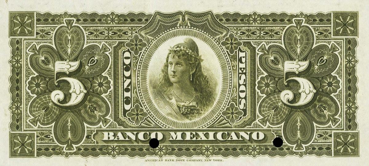 Back of Mexico pS155s: 5 Pesos from 1888