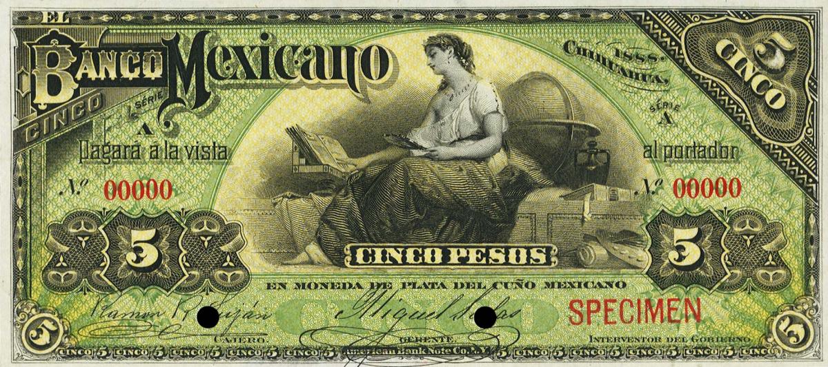 Front of Mexico pS155s: 5 Pesos from 1888