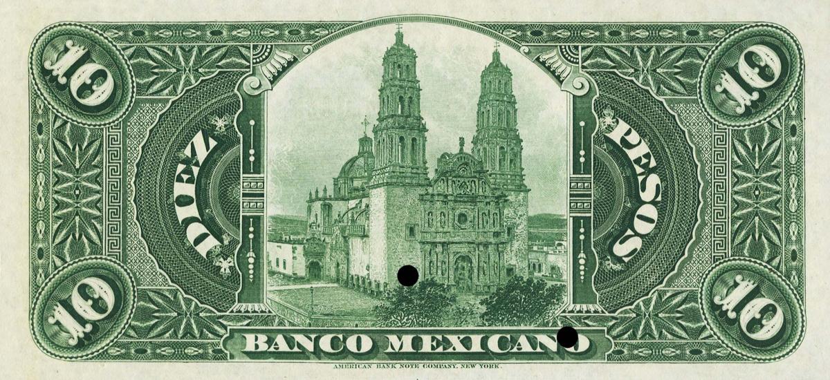 Back of Mexico pS156s: 10 Pesos from 1888