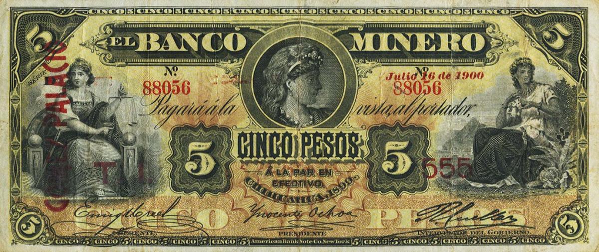 Front of Mexico pS163Aj: 5 Pesos from 1898