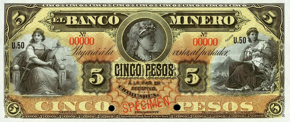 Front of Mexico pS163As3: 5 Pesos from 1898