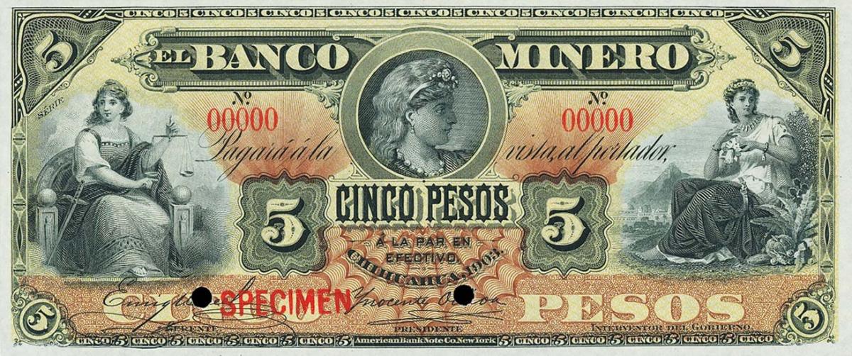 Front of Mexico pS163As5: 5 Pesos from 1898