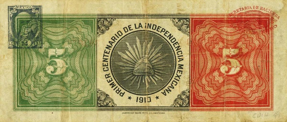 Back of Mexico pS170a: 5 Pesos from 1910