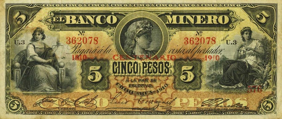 Front of Mexico pS170a: 5 Pesos from 1910