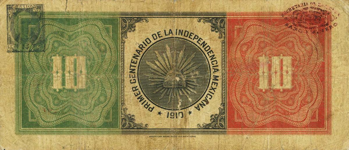 Back of Mexico pS171a: 10 Pesos from 1910