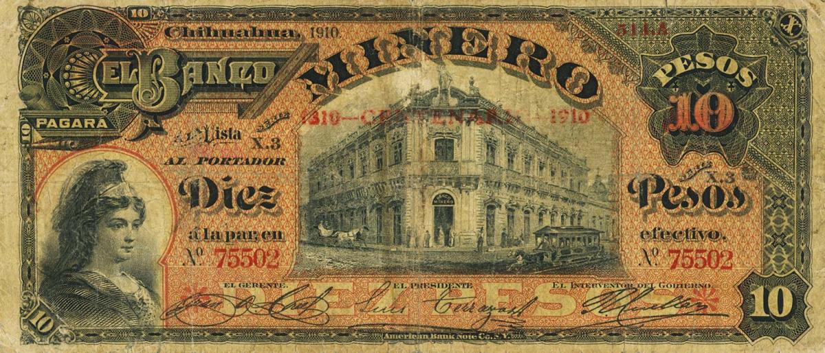 Front of Mexico pS171a: 10 Pesos from 1910