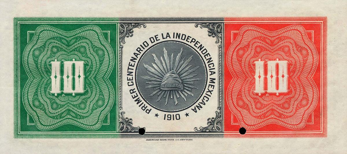 Back of Mexico pS171s: 10 Pesos from 1910