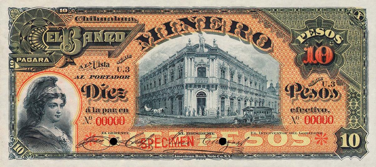 Front of Mexico pS171s: 10 Pesos from 1910