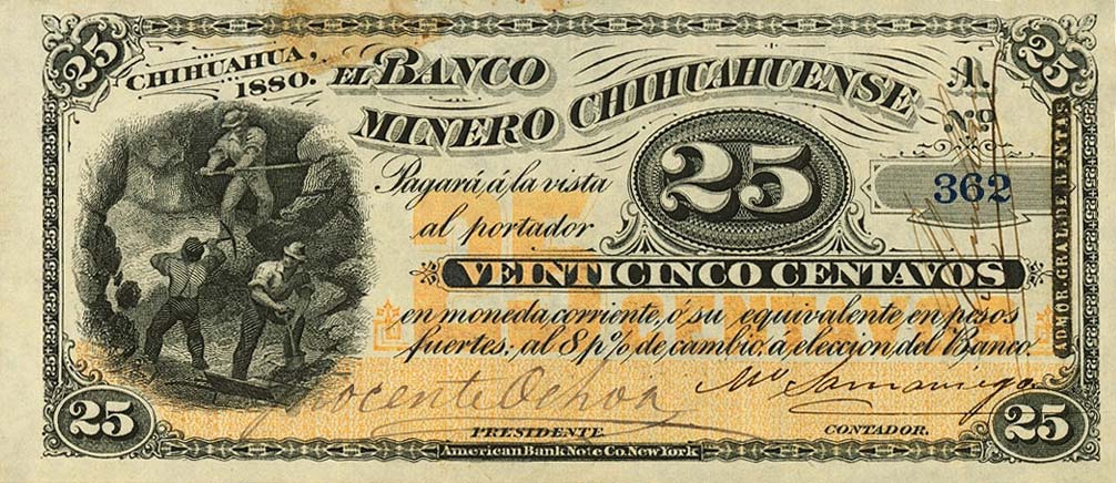 Front of Mexico pS172a: 25 Centavos from 1880