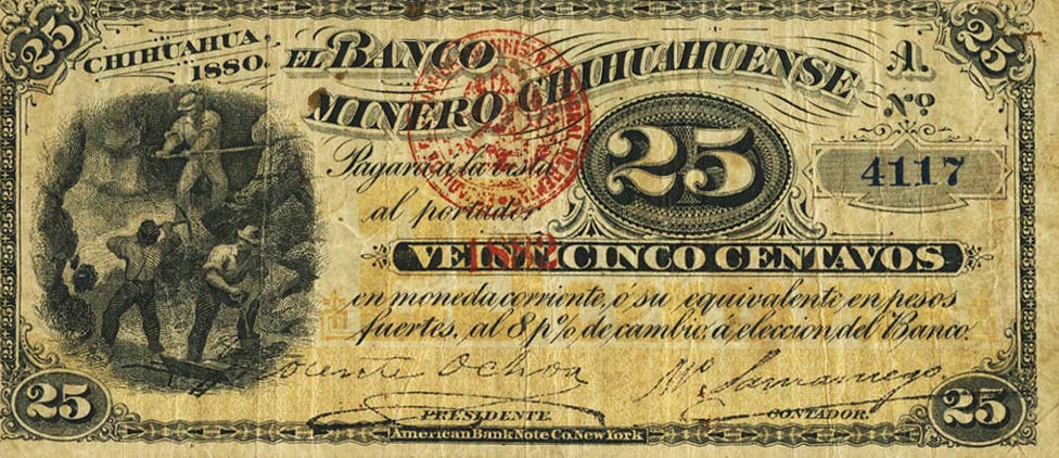 Front of Mexico pS172b: 25 Centavos from 1880