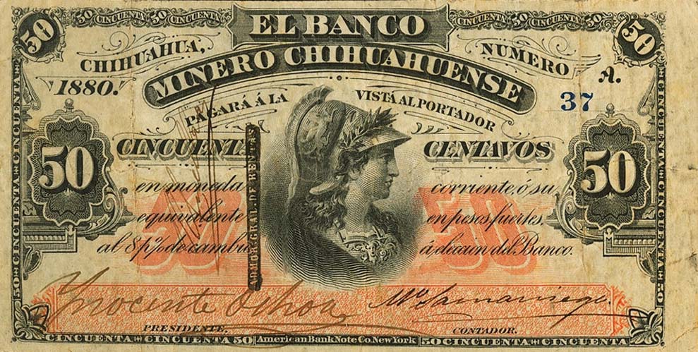 Front of Mexico pS173a: 50 Centavos from 1880