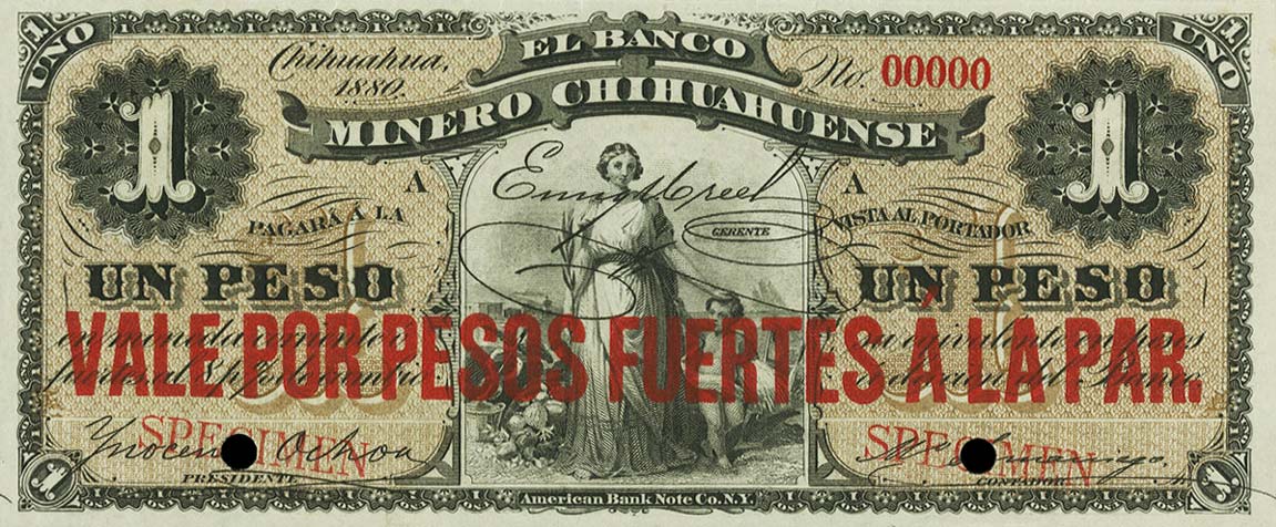 Front of Mexico pS175s: 1 Peso from 1880