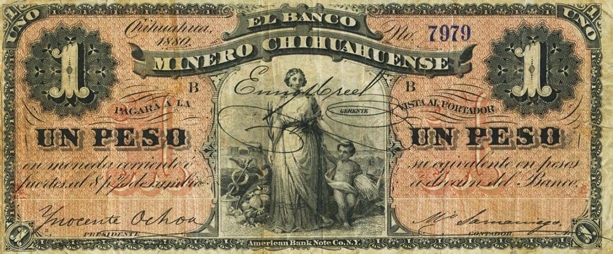 Front of Mexico pS176a: 1 Peso from 1880