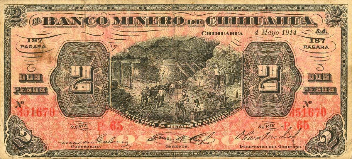 Front of Mexico pS184: 2 Pesos from 1914