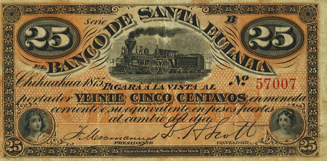 Front of Mexico pS189a: 25 Centavos from 1875