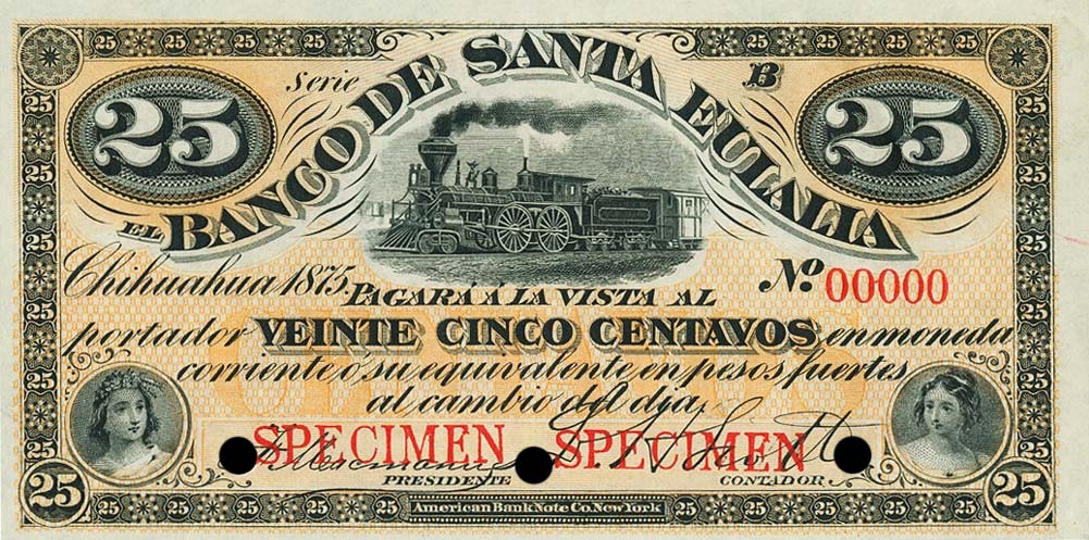 Front of Mexico pS189s: 25 Centavos from 1875