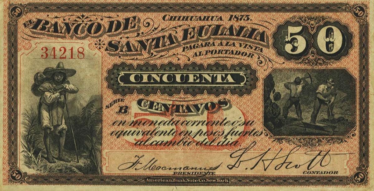 Front of Mexico pS190a: 50 Centavos from 1875