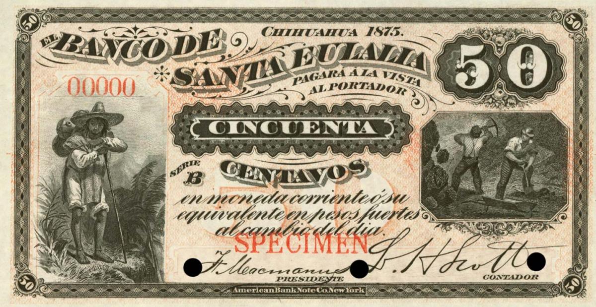 Front of Mexico pS190s: 50 Centavos from 1875