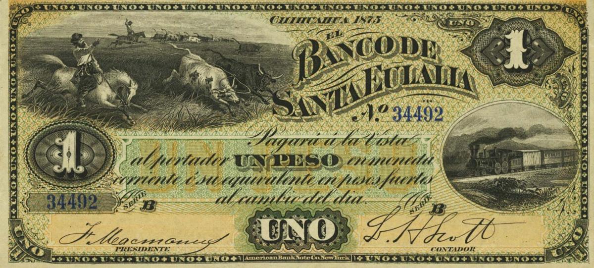 Front of Mexico pS191a: 1 Peso from 1875