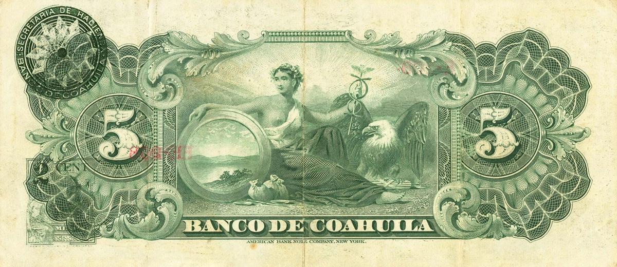 Back of Mexico pS195c: 5 Pesos from 1898