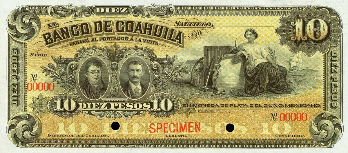 Front of Mexico pS196s: 10 Pesos from 1898