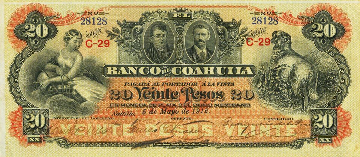 Front of Mexico pS197c: 20 Pesos from 1898