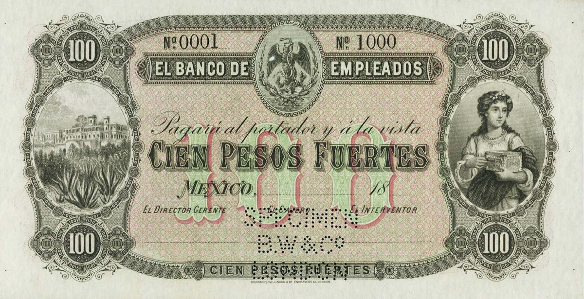 Front of Mexico pS204E: 100 Pesos Fuertes from 1800