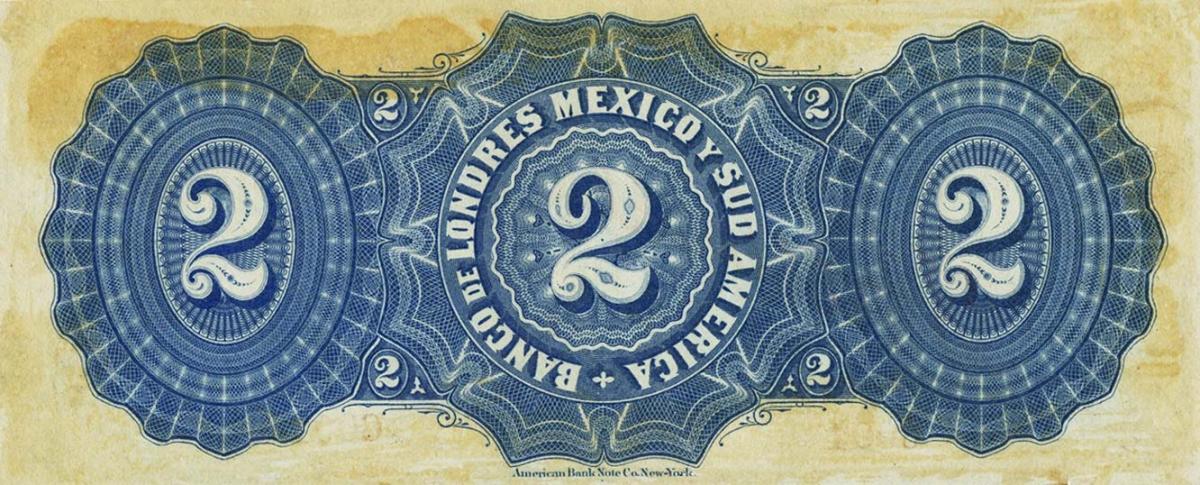 Back of Mexico pS220s: 2 Pesos from 1883