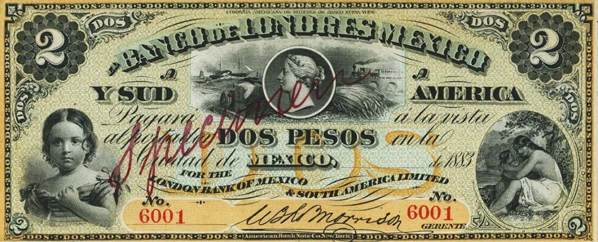 Front of Mexico pS220s: 2 Pesos from 1883