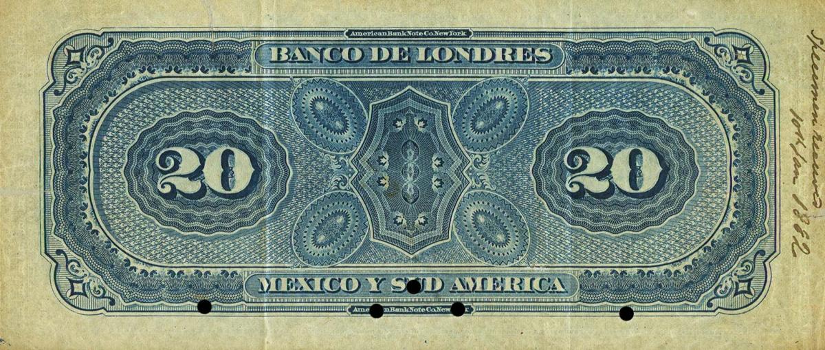 Back of Mexico pS221s: 20 Pesos from 1800