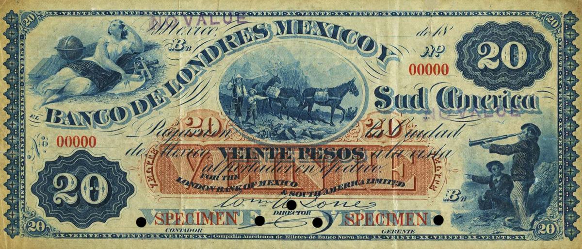 Front of Mexico pS221s: 20 Pesos from 1800