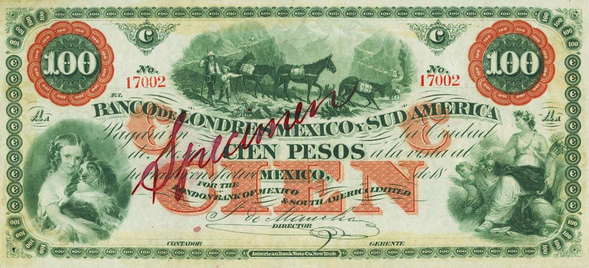 Front of Mexico pS223s: 100 Pesos from 1800