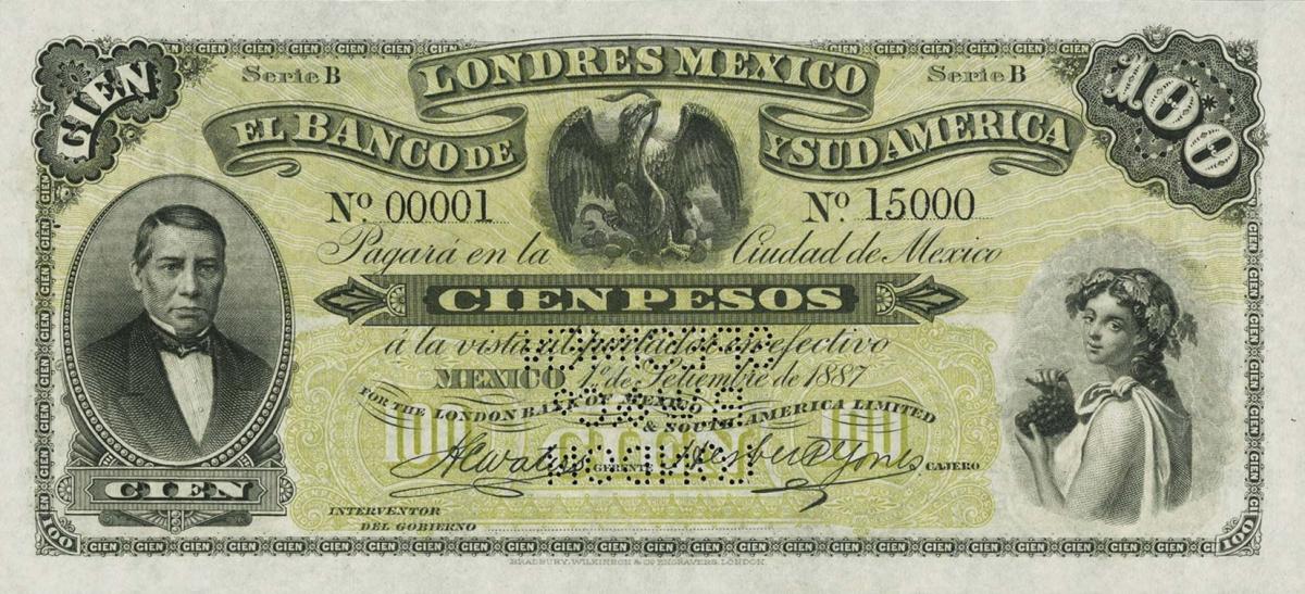 Front of Mexico pS229s: 100 Pesos from 1800