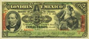 pS233e from Mexico: 5 Pesos from 1889