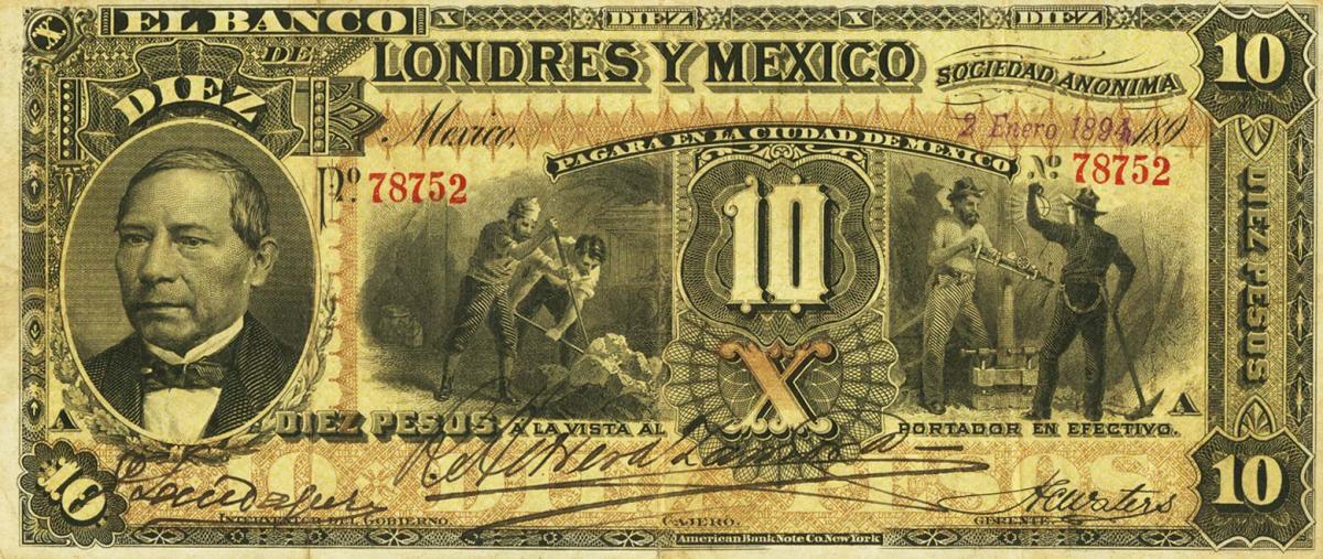 Front of Mexico pS234b: 10 Pesos from 1889