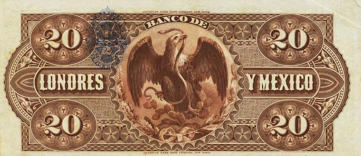 Back of Mexico pS235d: 20 Pesos from 1889