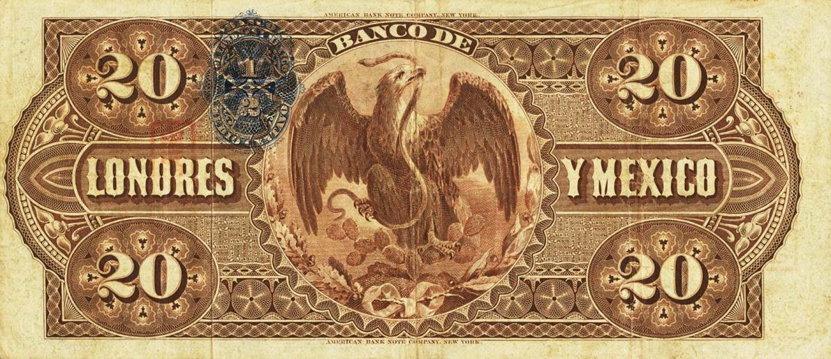 Back of Mexico pS235h: 20 Pesos from 1889