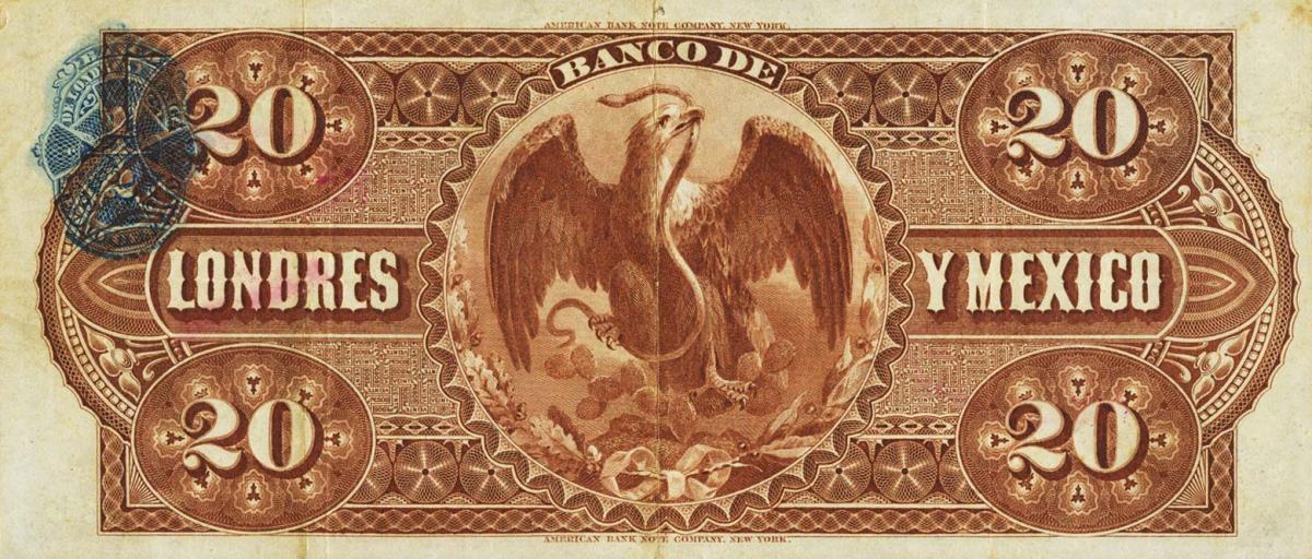 Back of Mexico pS235n: 20 Pesos from 1889